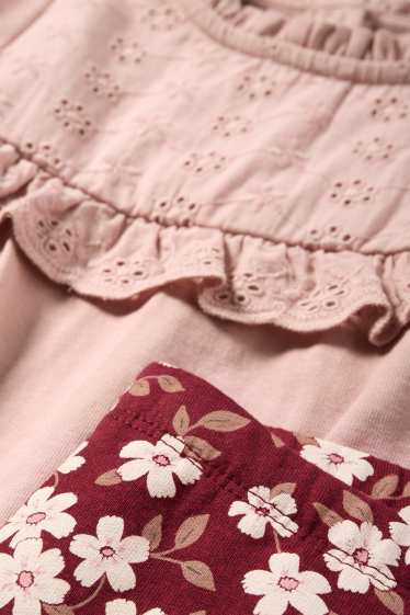 Bebeluși - fete - Floricele - compleu bebeluși - broderie englezească - 3 piese - roz
