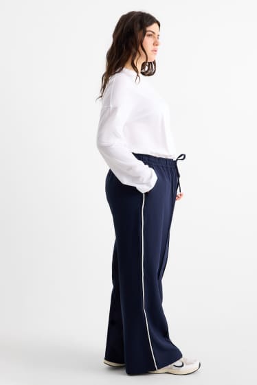 Femei - Pantaloni din jerseu - talie medie - wide leg - albastru închis