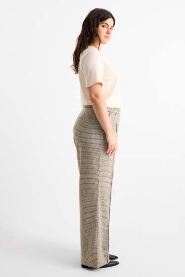 Femei - Pantaloni din jerseu - talie înaltă - wide leg - în carouri - negru / nej