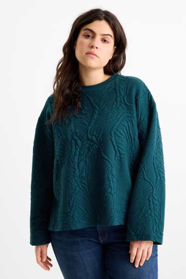 Damen - Sweatshirt - strukturiert - dunkelgrün