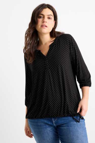 Femei - Tricou cu mânecă lungă - cu buline - negru