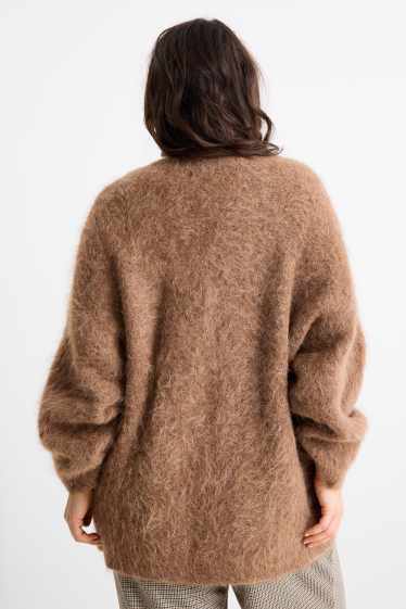 Femei - Cardigan tricotat - amestec de alpaca - maro