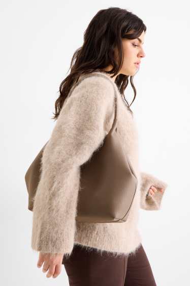 Dámské - Velká kabelka shopper - imitace kůže - béžová