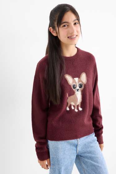Copii - Fete - Chihuahua - pulover - bordo