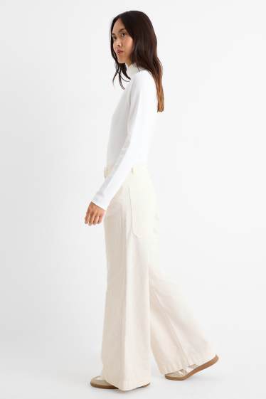 Damen - Cordhose - Mid Waist - Wide Leg - LYCRA® - cremeweiß