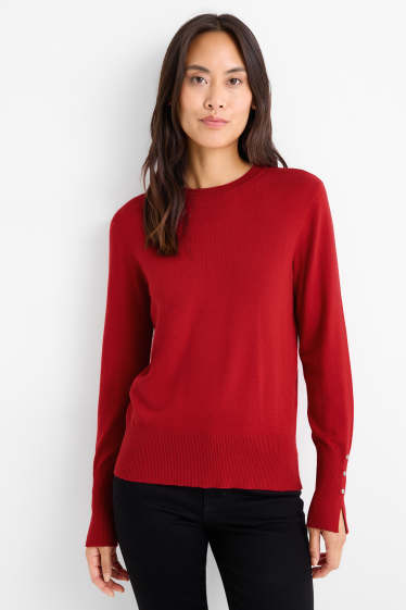 Femei - Pulover din tricot fin - roșu