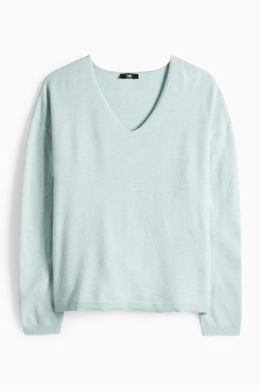Damen - Pullover mit V-Ausschnitt - helltürkis