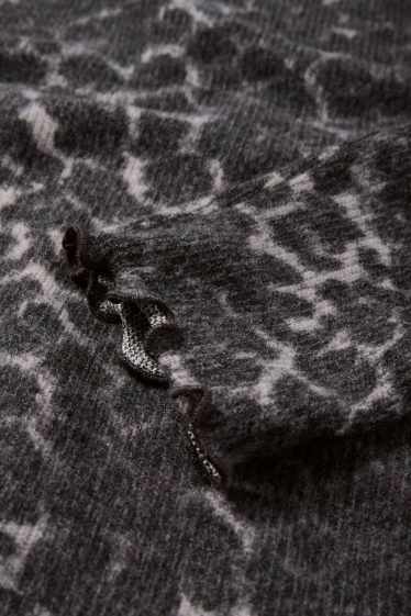 Femei - Tricou crop cu mânecă lungă - slim fit - imprimeu de leopard - negru / gri