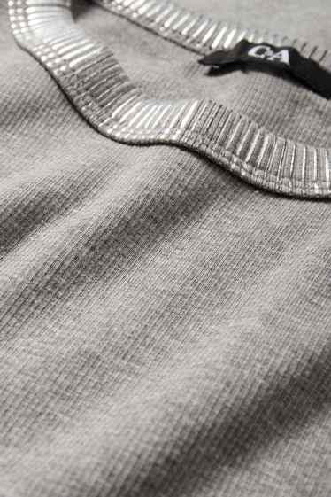 Women - Long sleeve top - slim fit - ribbed - gray