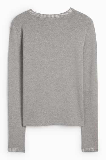 Women - Long sleeve top - slim fit - ribbed - gray