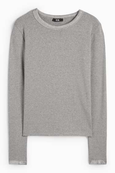 Women - Long sleeve top - slim fit - ribbed - gray