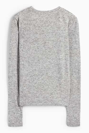 Women - Long sleeve top - slim fit - gray-melange