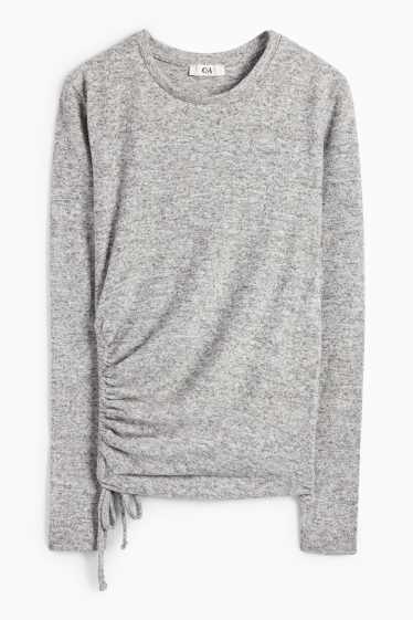 Women - Long sleeve top - slim fit - gray-melange
