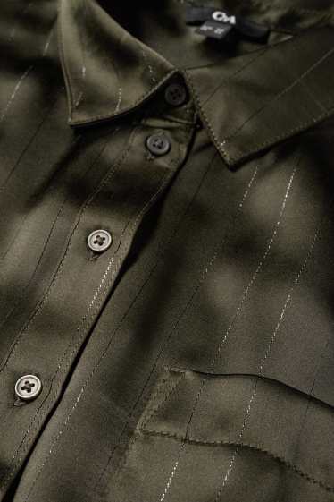 Femei - Bluză din satin - cu dungi fine - verde închis