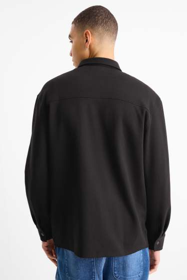 Bărbați - Jachetă tip cămașă - relaxed fit - guler Kent - negru