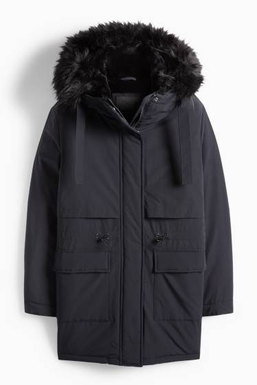 Femei - Parka cu glugă - căptușită - rezistentă la apă - negru