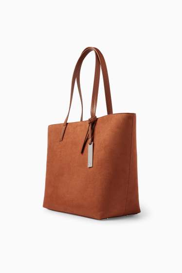 Femei - Geantă shopper mare - imitație de piele întoarsă - maro