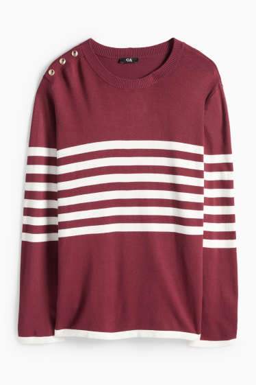 Femei - Pulover - cu dungi - bordo