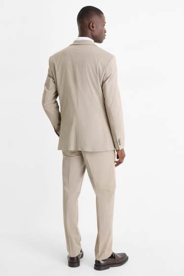 Bărbați - Costum cu cravată - regular fit - stretch - 4 piese - gri-maro