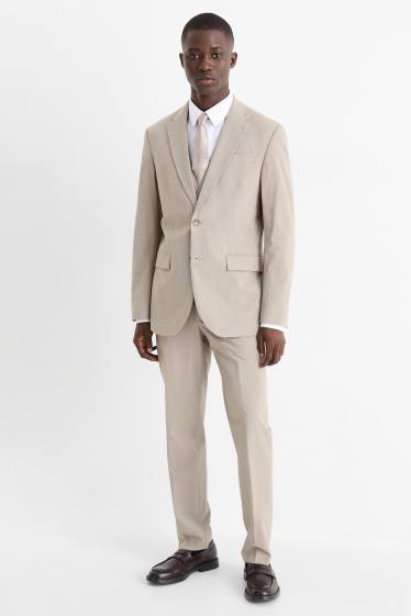 Bărbați - Costum cu cravată - regular fit - stretch - 4 piese - gri-maro