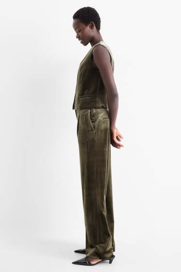 Femei - Pantaloni office din catifea - talie medie - wide leg - verde