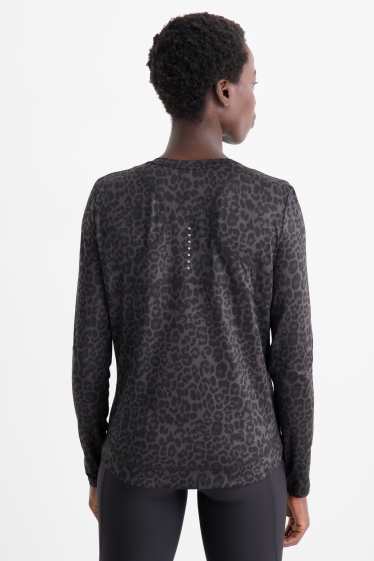 Femei - Tricou sport cu mânecă lungă - relaxed fit - imprimeu de leopard - negru / gri