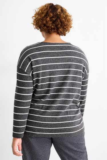 Femei - Tricou cu mânecă lungă - relaxed fit - cu dungi - gri închis / alb
