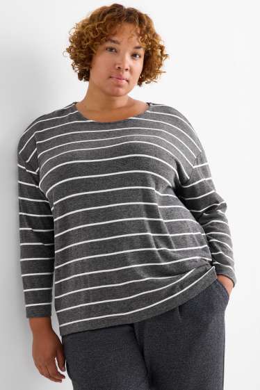 Femei - Tricou cu mânecă lungă - relaxed fit - cu dungi - gri închis / alb