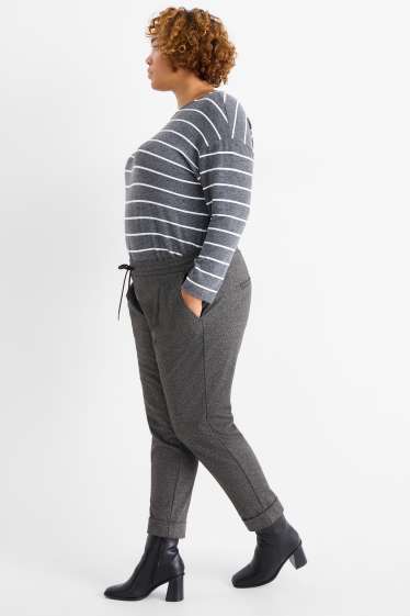 Femei - Pantaloni din jerseu - talie medie - tapered fit - structurați - gri închis