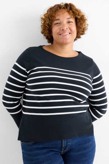Femei - Tricou cu mânecă lungă - regular fit - cu dungi - albastru închis / alb-crem
