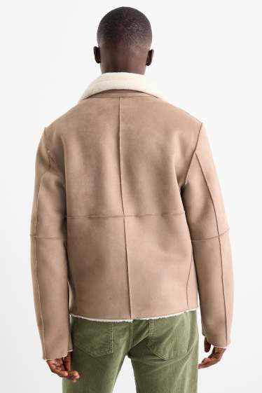 Bărbați - Geacă din piele shearling sintetică - imitație de piele întoarsă - maro deschis