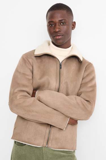 Bărbați - Geacă din piele shearling sintetică - imitație de piele întoarsă - maro deschis