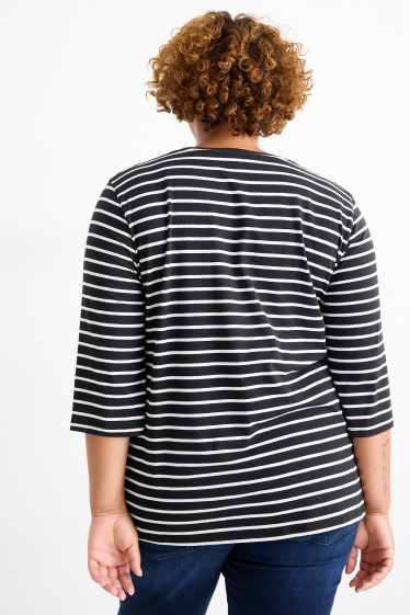 Femei - Tricou cu mânecă lungă - LYCRA® - cu dungi - negru / alb