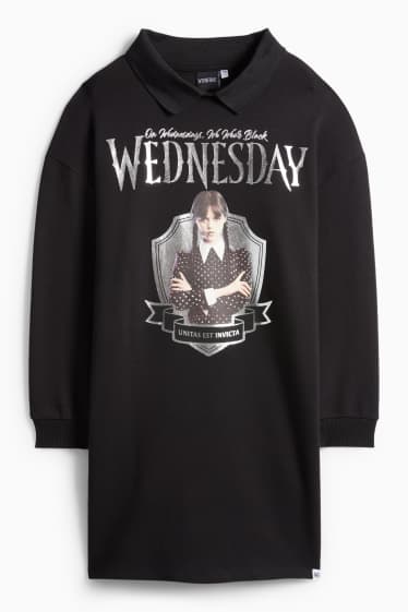 Copii - Fete - Wednesday - rochie din molton - aspect lucios - negru