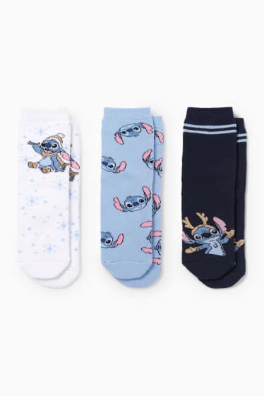 Copii - Fete - Multipack 3 perechi - Lilo & Stitch - șosete călduroase cu motive - albastru închis