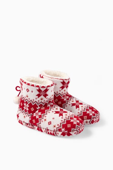 Femei - Mini Me - papuci de casă de damă - cu model - alb / roșu