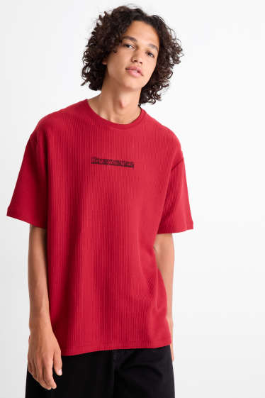 Bărbați - Tricou - relaxed fit - reiat - vișiniu