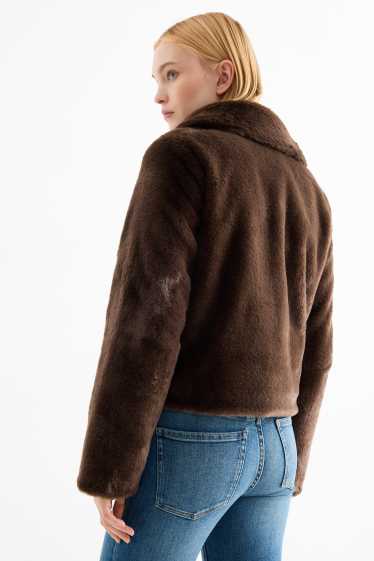 Women - Faux fur jacket - dark brown