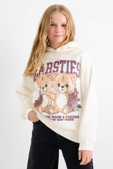 Children Girls - Teddy bear - hoodie - cremewhite