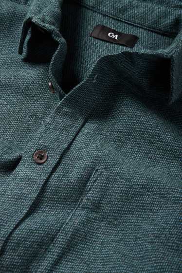 Bărbați - Cămașă din flanel - regular fit - guler Kent - verde închis