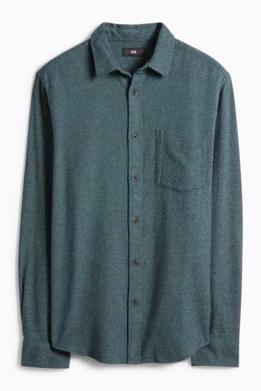 Bărbați - Cămașă din flanel - regular fit - guler Kent - verde închis