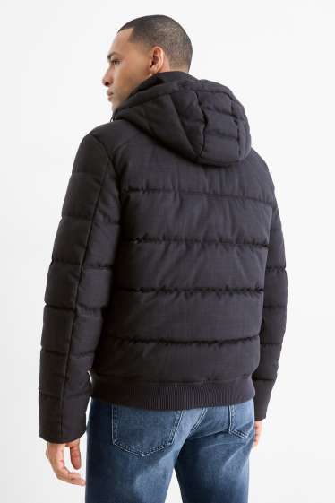 Men - Quilted jacket with hood - water-repellent - dark blue