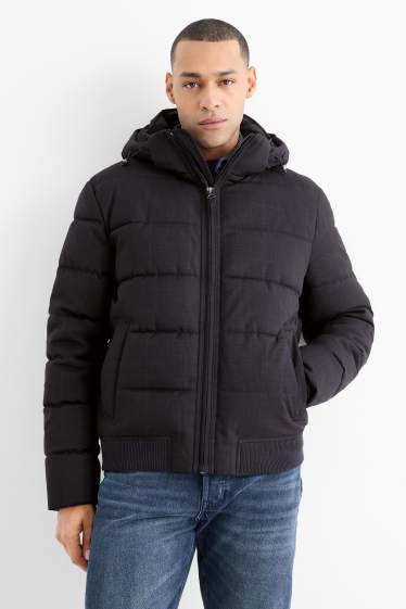 Men - Quilted jacket with hood - water-repellent - dark blue