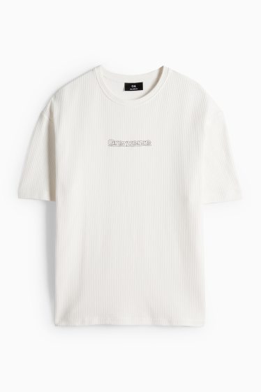 Bărbați - Tricou - relaxed fit - reiat - alb