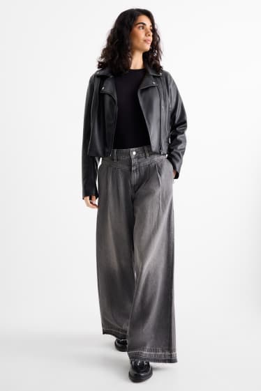 Femei - Wide leg jeans - talie medie - denim-gri