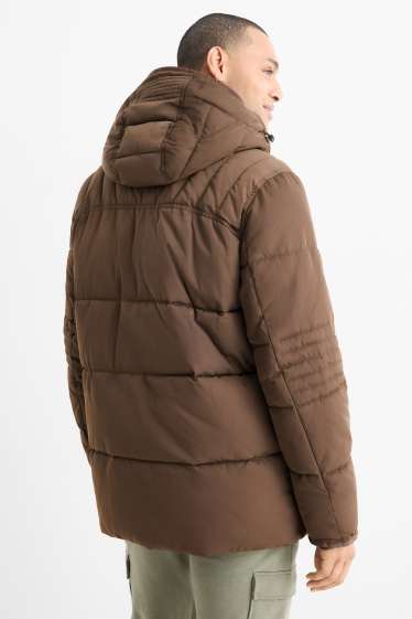 Bărbați - Parka matlasată cu glugă - maro închis