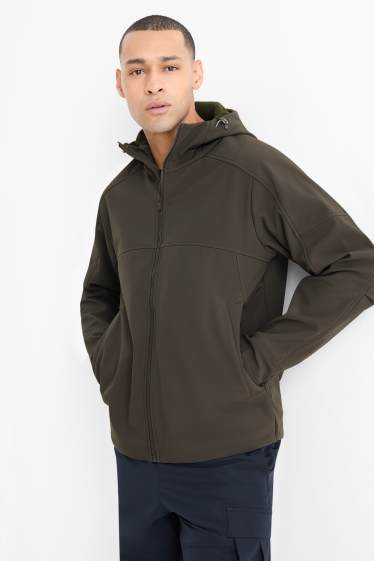 Bărbați - Geacă softshell cu glugă - rezistentă la apă - verde închis