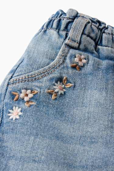 Bebeluși - fete - Floricele - jeans bebeluși - jeans termoizolanți - denim-albastru deschis