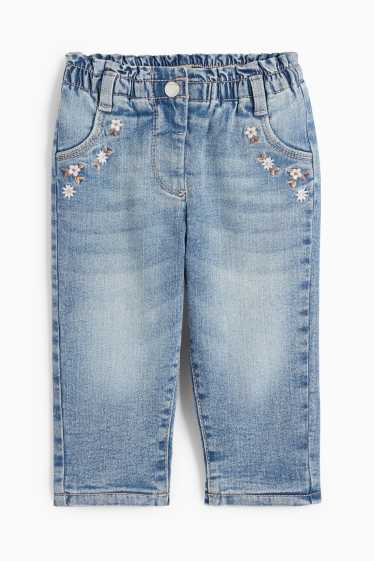 Bebeluși - fete - Floricele - jeans bebeluși - jeans termoizolanți - denim-albastru deschis