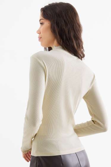 Dames - Longsleeve - slim fit - ribstof - crèmekleurig